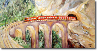 Le train dans les montagnes, une toile de germaine rees, peintre en alsace