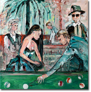 Autour du billard, une toile de Germaine Rees